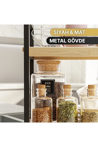 Bino Ahşap Çok Amaçlı Düzenleyici Mutfak Rafı Organizer Tezgah Üstü Malzeme Dolabı