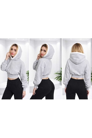 Kapüşonlu, Korse Tarzı Gri Sweatshirt. Gri