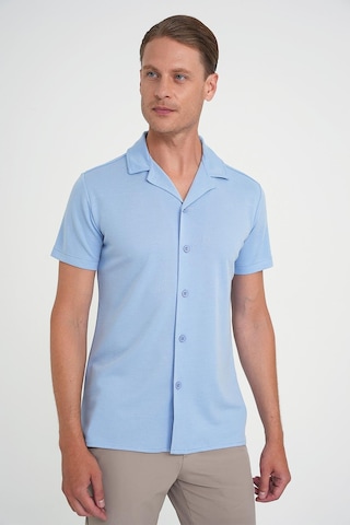 Efor Slim Fit Apaş Yaka Modal Karışımlı Kısa Kol Mavi Gömlek G 1590 Mavi
