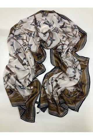 Miorel Scarfs Yeni Sezon Lv Kemer Desen Vual İpek Şal Yeni Sezon Silk Scarfs Shawl Hijab Fular Krem-Bej