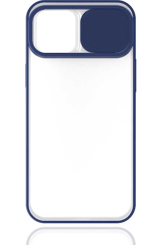 Noktaks - Apple Uyumlu iPhone   12 - Kılıf   Slayt Sürgülü Arkası Buzlu Lensi Kapak - Lacivert