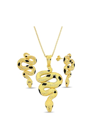 18k Altın Kaplamalı 925 Ayar Gümüş Yılan Set - 67021702 Altın