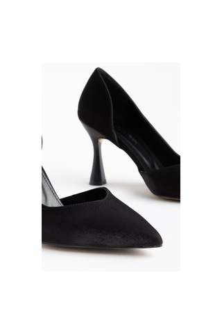 Büyük Beden Kadın İnce Topuklu Stiletto Siyah Parlak Saten Yan Açık-4667 Siyah