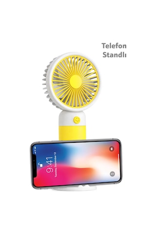 Standlı 3 Mod Şarjlı El Fanı 5 Kademe Seyahat Masaüstü Vantilatör Taşınabilir Mini Fan Sarı F139