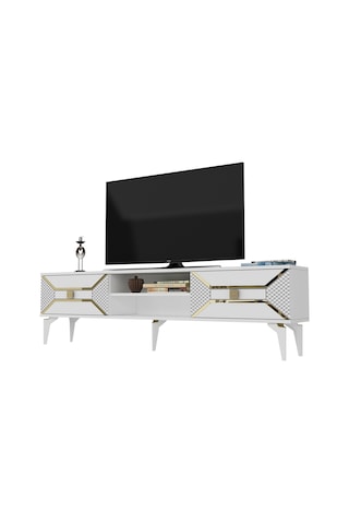 Yummedi Tv Ünitesi 2 Raflı, 2 Kapaklı Beyaz-altın
