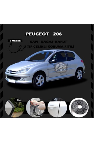 Peugeot 206 Oto Araç Kapı Koruma Fitili 5 Metre Parlak Siyah Renk