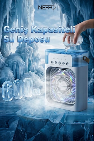 600 Ml Buharlı Serinletici Fan Taşınabilir Mini Klima Fanı Led Işıklı Hava Soğutucu