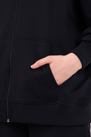 MMetalic Siyah Kanguru Cepli Kapüşonlu Fermuarlı Oversize Kadın Sweatshirt 001
