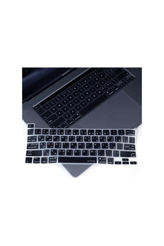 Apple Uyumlu MacBook Klavye Koruyucu Arapça A2338 M1 M2 13 İnç A2251 A2289 A2141 16 İnç Us Ansı Düz Enter Silikon Keyboard Cover Touch Bar Siyah