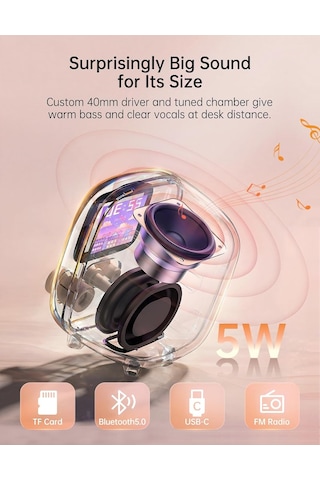 Tiivoo-2 Fm Radyo Bluetooth Hoparlör Çalar Saatli, Pixel Art Retro Mini Küçük Sevimli Kablosuz Hoparlör, Vintage Dekor Parti Ofis Ev Masası Yatak Odası Mutfak Dış Mekan İçin Uygun, Krem