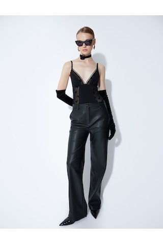 Koton Askılı Tül Detaylı Bodysuit Siyah 5wlk00013mk