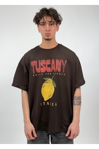 Zaee Tuscany Baskılı Oversize Tişört Kahverengi