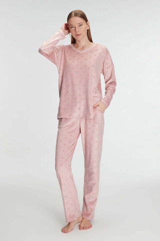 Uzun Kol V Yaka Sweatshirt Ve Pantolon Takım Pijama Takımı Gül