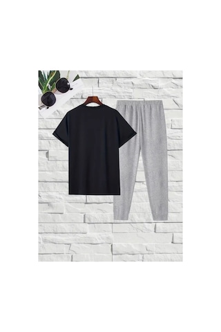 Medinenur Sister Yazı Baskılı T-shirt Eşofman Altı Jogger Rahat Kalıp Siyah Eşofman Takım Siyah