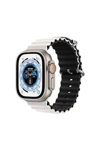 Wozlo Apple Uyumlu Watch 1 2 3 4 5 6 7 8 Se Ultra 42/44/45/49mm Ocean Loop Tokalı Kordon - Beyaz Siyah