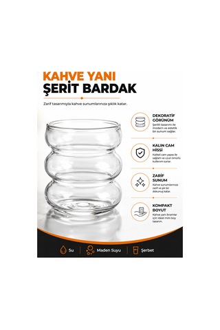 6'lı Cam Kahve Yanı Şerit Bardak Su, Maden Suyu Ve Şerbet Sunum Bardağı Şaffaf