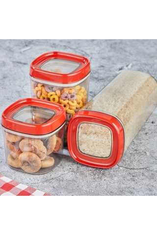 Ceronni Bonny Erzak Saklama Kabı 3lü Set 1,8lt - 1lt - 600ml Kırmızı Kırmızı
