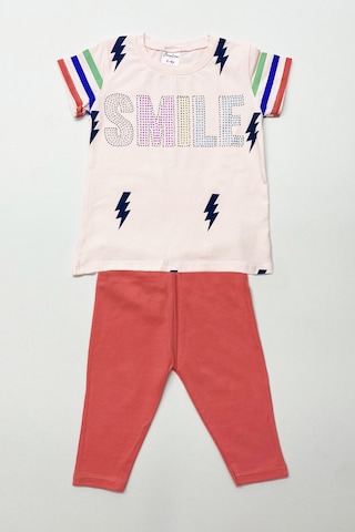 Kız Çocuk Kapri Taytlı Takım Harf Baskılı A61 Yavruağzı