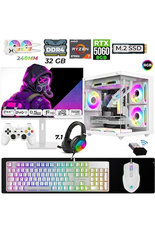 Xaser Moon Cube X10 R7-5700X 32 GB 1 TB M.2 Nvme SSD 8 GB RTX5060 24.5" Free Dos Masaüstü Oyuncu Bilgisayarı