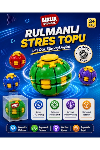 Stres Topu Press & Spin Basınca Dönen Fidget Spinner Oyuncak 3+ Yaş Yeşil