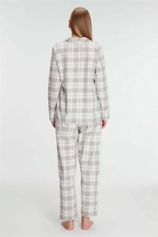 Anıl Kare Desenli Pamuklu Gömlek Pijama Takımı Gri