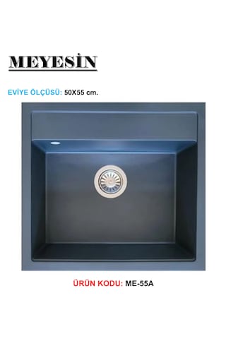 Meyesin ME-55A Granit Tek Göz Mutfak Evyesi Antrasit 50 x 55 CM