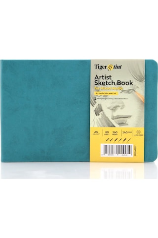 Tigertint Sert Kapak Yatay Eskiz Defteri 140 G A5 80 Yaprak Turkuaz 100142507