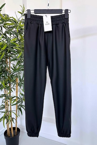 Kahijab Lastik Detay Deri Jogger Pantolon - Siyah Siyah