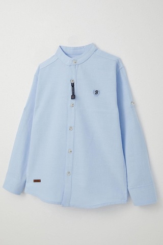 Breeze Erkek Çocuk Gömlek Harf Nakışlı Düğmeli 8-12 Yaş, Açık Mavi Açık Mavi