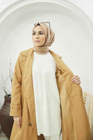 Neways 6572 Kadın Tesettür Kürklü Trençkot Camel