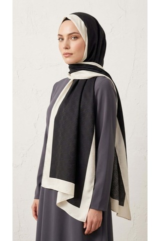 Moda Nuda Jakar Şal Ap Monogram Desen - Siyah