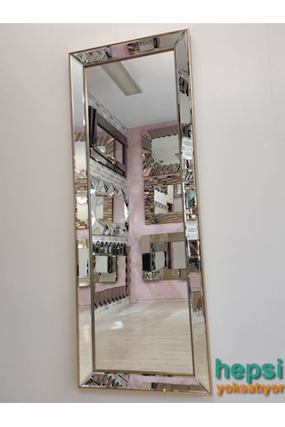 Ayna Çerçeveli Model Eskitme Altın Renk Boy Aynası Altın