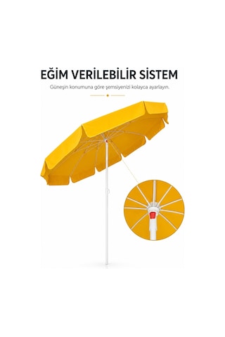 Sarı Plaj Şemsiyesi 200 Cm Çap /10 Telli, Polyester Kumaş Sarı