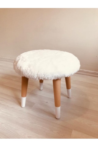 Webpanya Çocuk Odası Beyaz Peluş Çocuk Taburesi Çocuk Çalışma Masası Taburesi Sandalyesi Beyaz