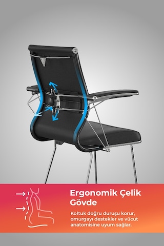 Ergolife Sit 10 Sandalye Krom Ayaklı, Deri Kaplama, Siyah, Bar Sandalyesi -178.22.1.778 Siyah