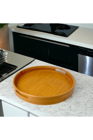 Lexroo Yuvarlak Bambu Tepsi 35cm, Daire Sunum