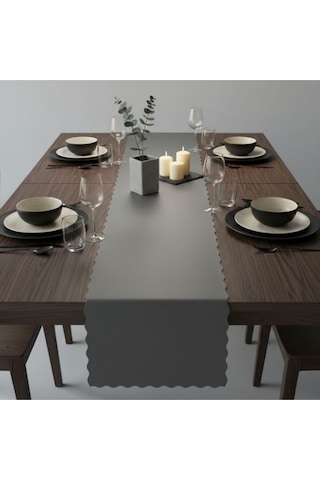 1 Adet Deri Runner-40x140 Cm-fırfır Desenli Runner Gri