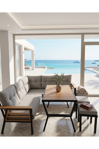 Dolce Metal Bahçe Balkon Teras Köşe Masa Ve Puf Takımı Çok Renkli