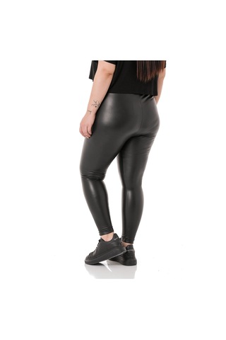 Disentis Büyük Beden Beli Lastikli Bilek Hizasında Deri Tayt Siyah