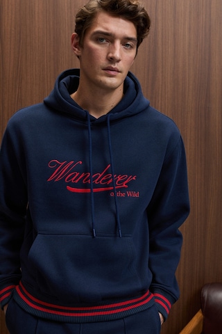 Grimelange Phantoseas Erkek Kapüşonlu Önü Nakışlı Etek Ve Kol Triko Detaylı Lacivert Sweatshirt Lacivert