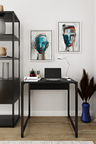 Selin Metal Ayaklı Çalışma Masası Siyah Suntalam, Siyah Metal Ayak, Modern Ofis & Ev Masası Siyah
