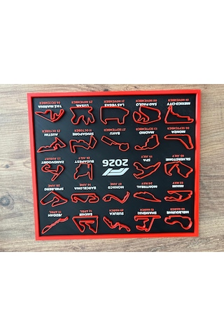 Formula 1 2026 Takvimi 3d Pist Tablosu 22x25 Cm Masaüstü Standlı & Duvara Asılabilir Çerçeve Siyah