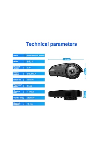 Vothoon BT35 Kask Kulaklık Bluetooth 5.0 Motosiklet Interkom Su Geçirmez Kablosuz Kulaklık