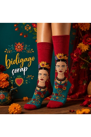 Bidigago Frida Desenli Soket Çorap Kırmızı Bidigago Frida Desenli Soket Çorap Kırmızı