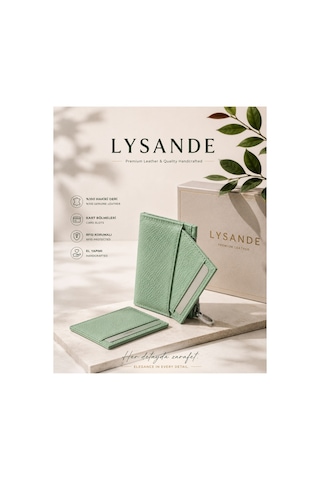 Lysande Hakiki Deri Fermuarlı Anahtarlıklı Kartlık Cüzdan Rfıd Korumalı İnce Tasarım Unisex Mint Yeşili