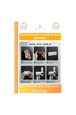 Dişfırçasıtutucusu Güneş Enerjili Akıllı Sterilizatör Diş Macunu Dispenseri Delmesiz Pratik 4 Adet Çok Renkli