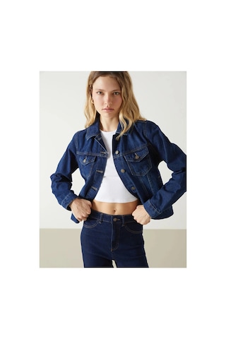 LC Waikiki Lcw Vision İndigo Gömlek Yaka Kadın Jean Ceket Dark Rodeo