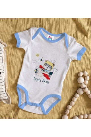 Bitmeyenkartus Bk Kids Kişiye Özel Mavi Bebek Body Zıbın - Model 138 Çok Renkli