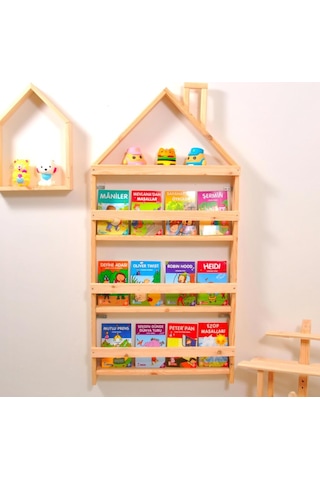 Çocuk Odası Eğitici Montessori Kitaplık Mobilya 4lü Raf Duvar Raf