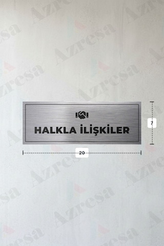 Halkla İlışkıler Yazılı - Metal - Gümüş Renk - Kapı İsimliği - 20x7 Cm